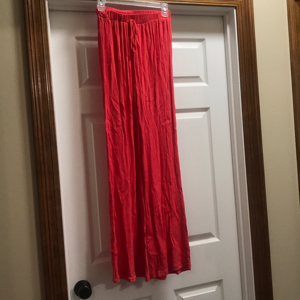 Wide leg pink linen pants